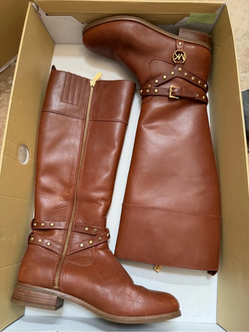 Michael Kors Cognac Leather Studded Knee-High Boots